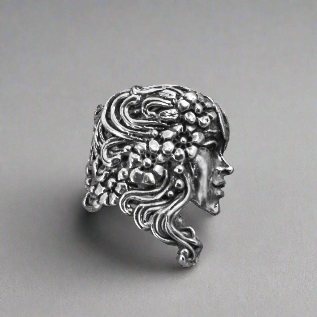 Face with Flowers Ring in Sterling Silver - Jane Voorhees