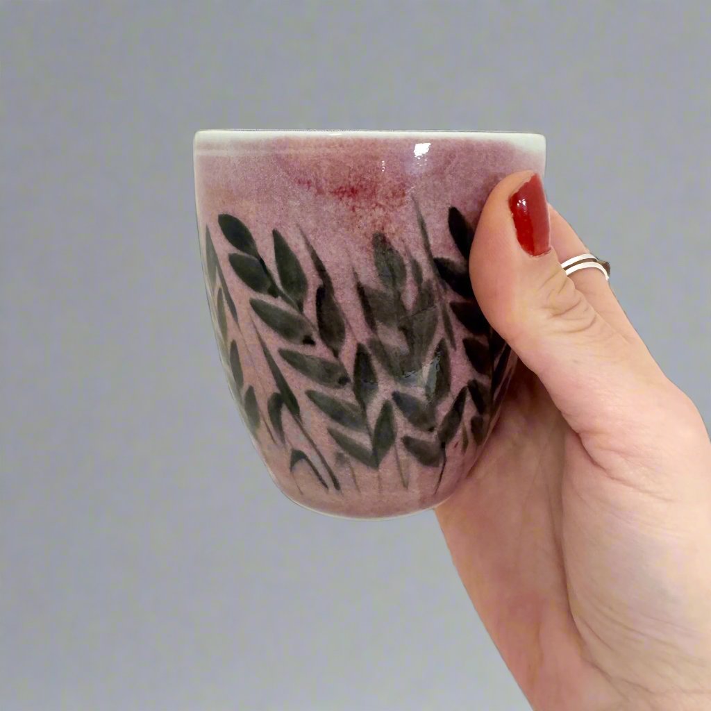 Red/Amber Vase with Orchids held in hand for scale - Susan Bogen