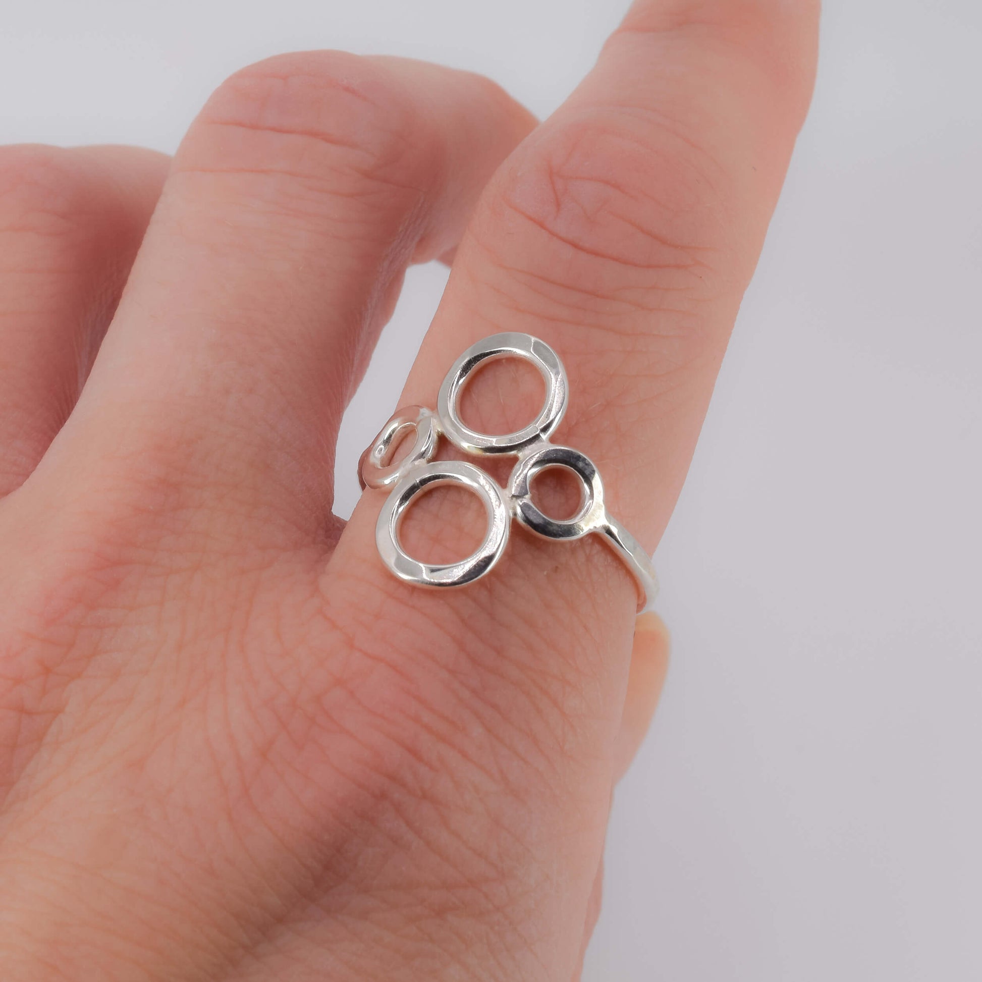 Sterling Silver Circles Ring worn on finger  - Jeanine Erickson