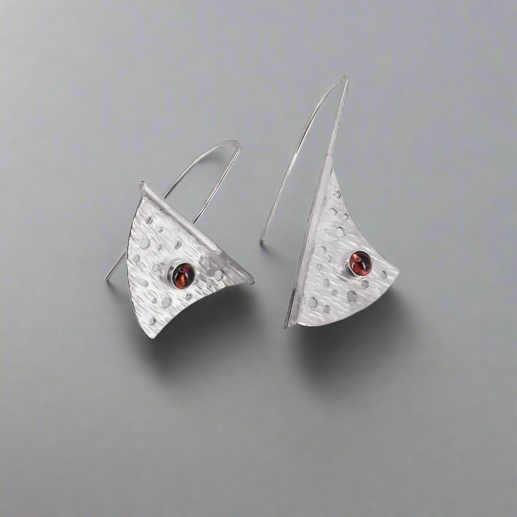 Side View of Sterling Silver Geometric Garnet Earrings - Jeanine Erickson