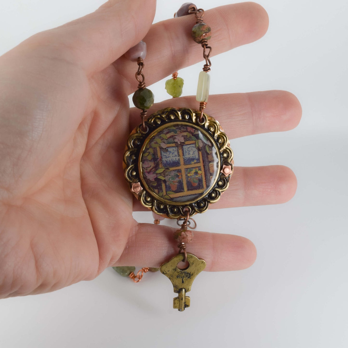 Vintage Key Pendant Necklace shown in hand for scale - Brooke VanDerzee