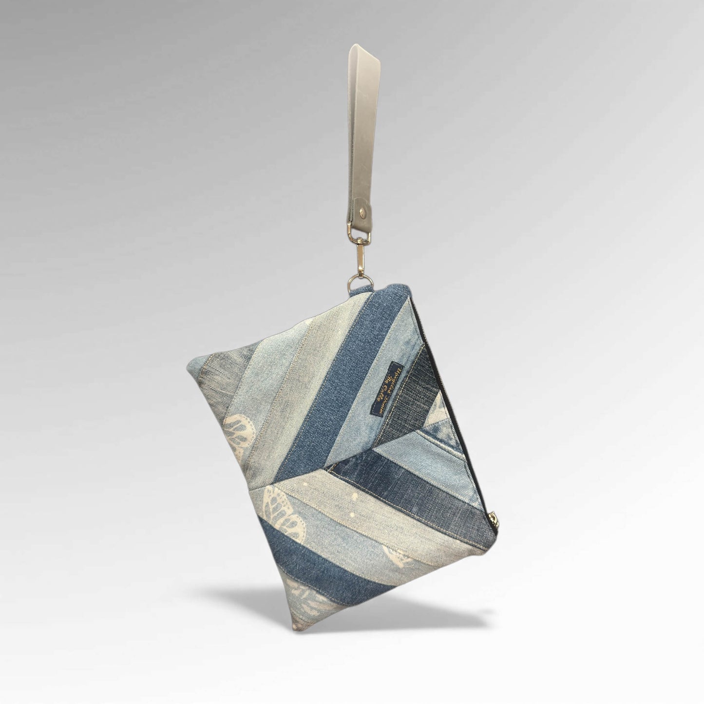 Denim Stripe & Butterfly Wristlet Cally White 