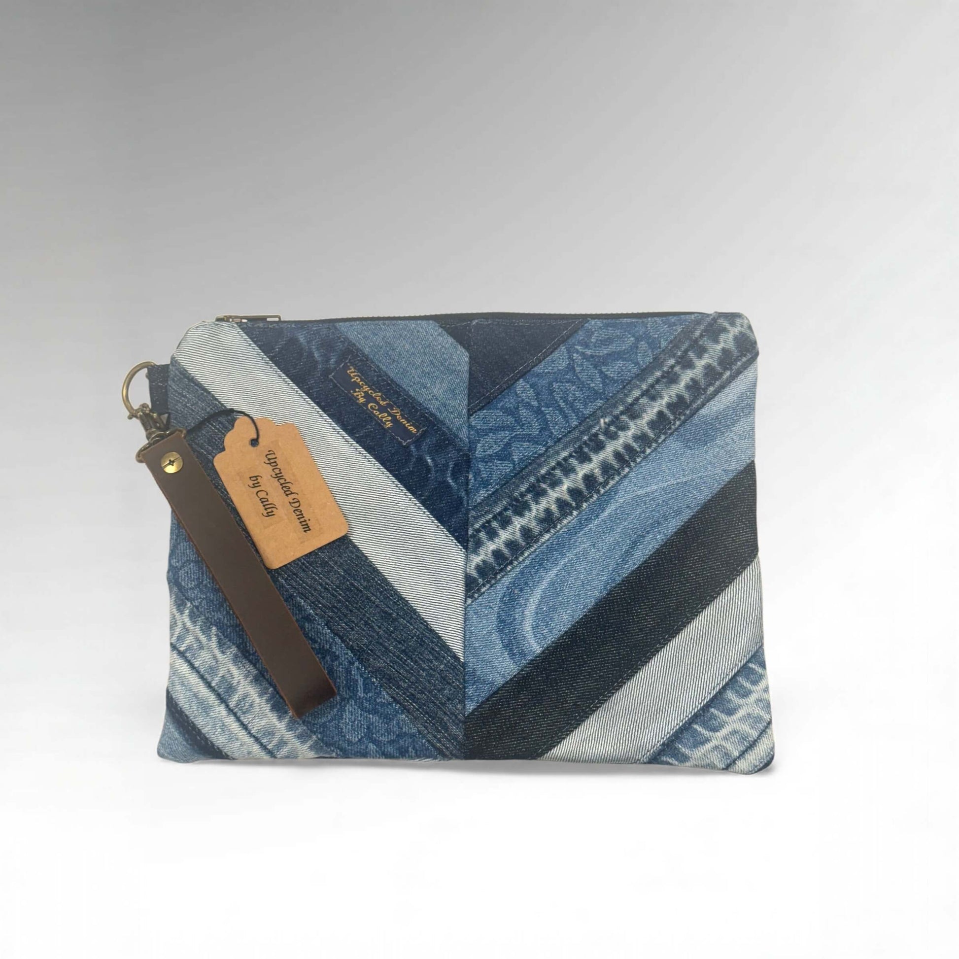 Denim Stripe Wristlet - Cally White