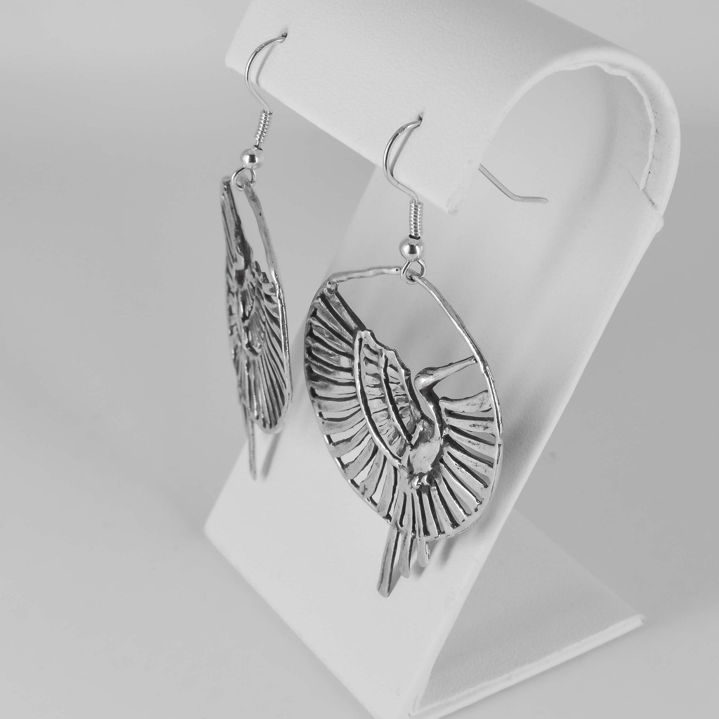 Flying Crane Earrings in Sterling Silver - Jane Voorhees side view