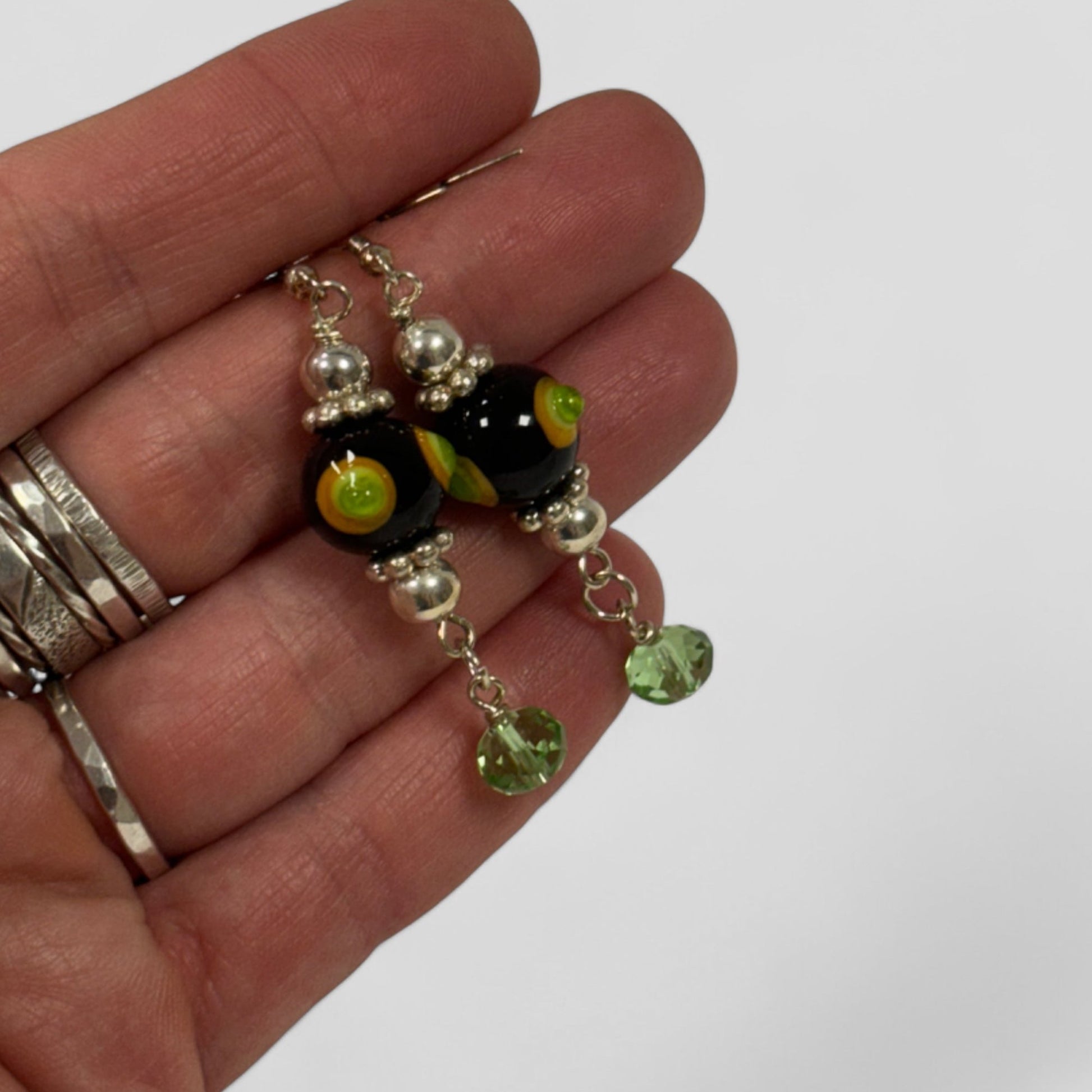 Green Glass Bead Earrings shown for scale - Lori Heninger