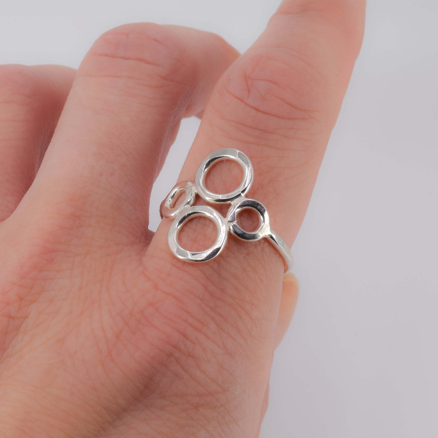 Sterling Silver Circles Ring worn on finger  - Jeanine Erickson