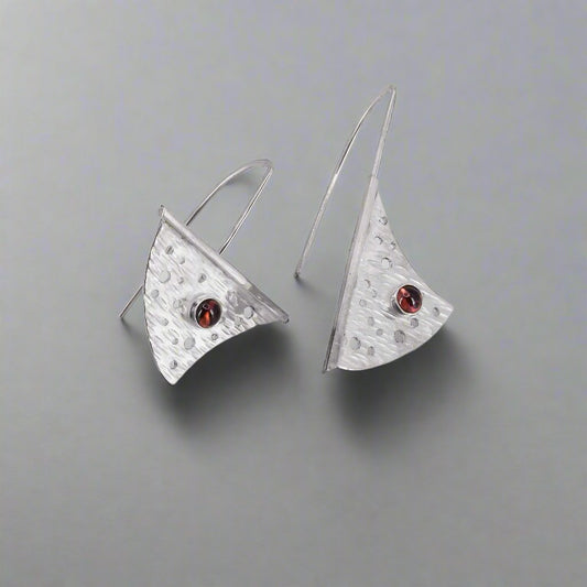 Side View of Sterling Silver Geometric Garnet Earrings - Jeanine Erickson