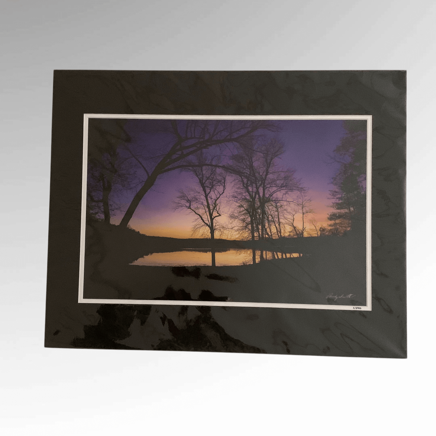 Sunset glow on Swartswood Matte Photograph - Andy Smith